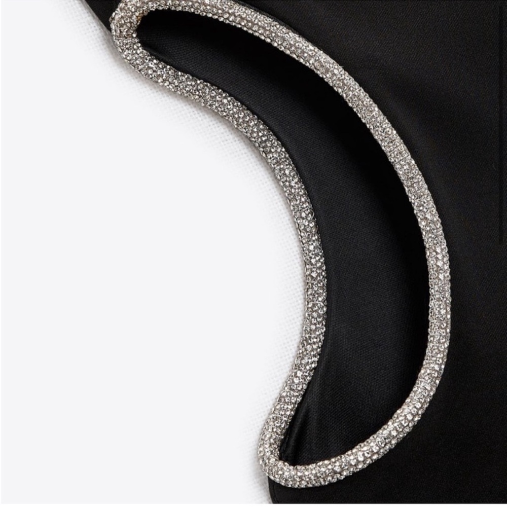 Size M or XXL | Zara | Asymmetrical Rhinestone Cut-Out Midi Dress One-Shoulder - Picture 6 of 12